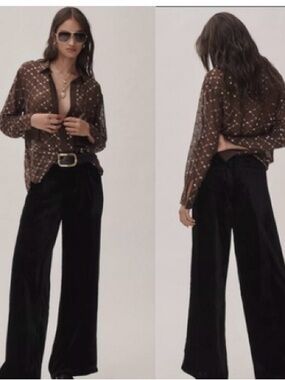 Anthropologie Black Velvet Wide Leg Pants